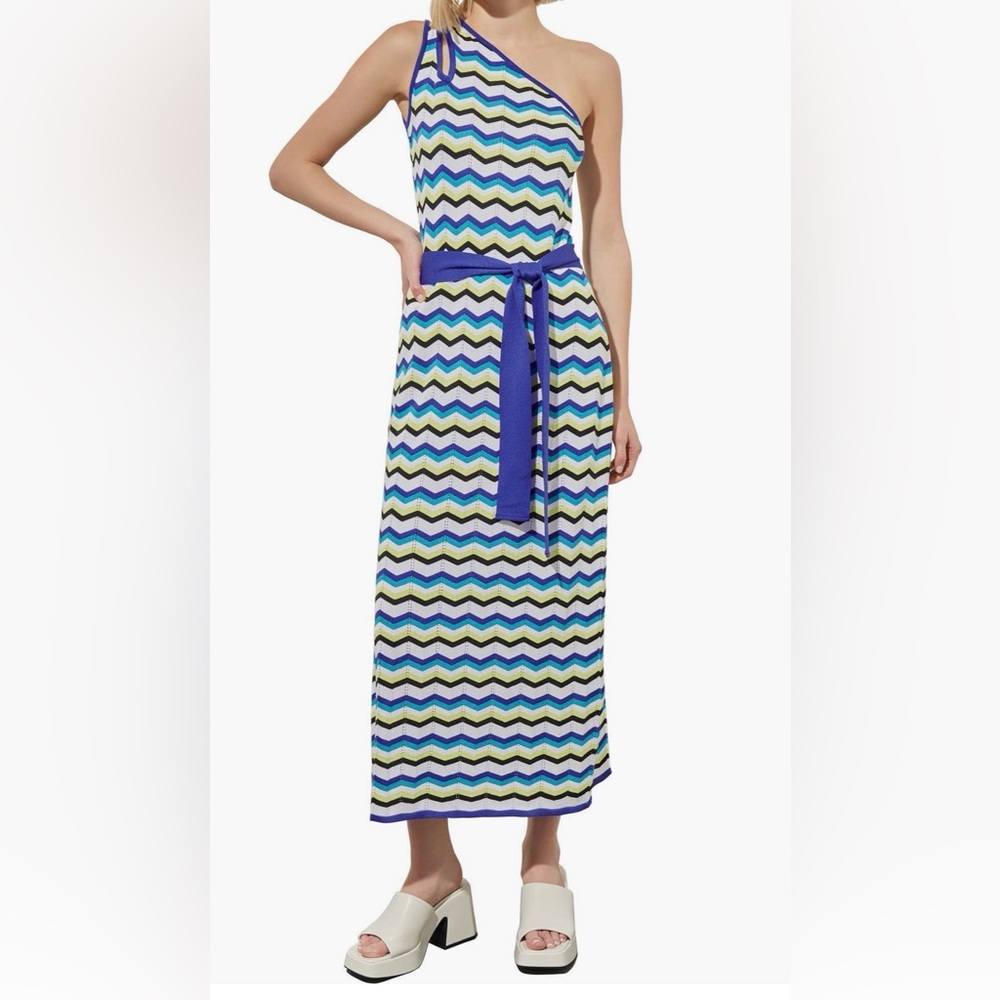 Ming Wang One Shoulder Chevron Maxi Sweater Dress Size Medium NWT